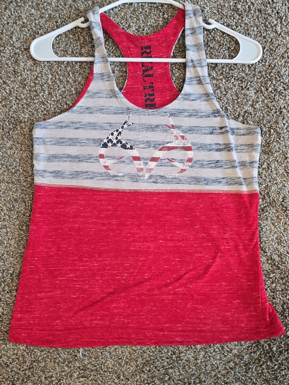 Realtree Reversible Red, White & Blue Striped Racerback Tank